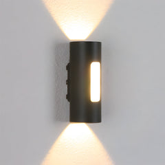 Modern Round IP65 Black LED Outdoor Wall Light in Black, Warm Light