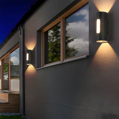 Modern Round IP65 Black LED Outdoor Wall Light in Black, Warm Light
