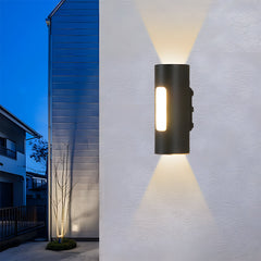 Modern Round IP65 Black LED Outdoor Wall Light in Black, Warm Light